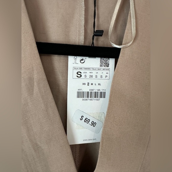 Zara oversized Beige linen belted V-Neck Dress size small new with tags - Picture 3 of 13